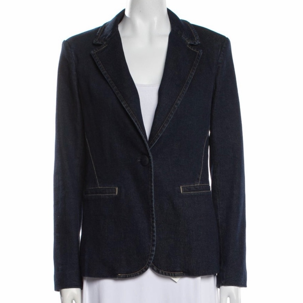 Alice + Olivia Dark Blue Fitted Denim Blazer